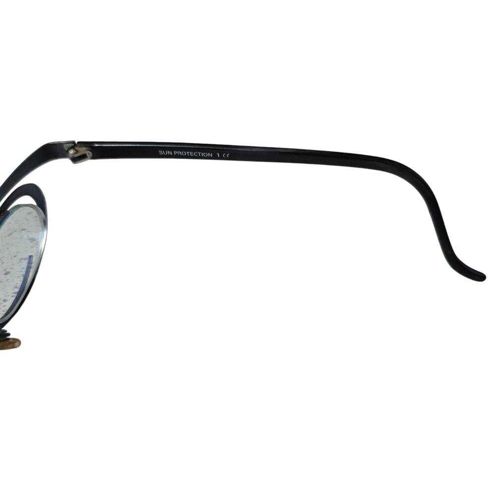 Vintage Theo Belgium Eyeglasses Blue Silver & Black Oval Avant-Garde Frames - Picture 2 of 6